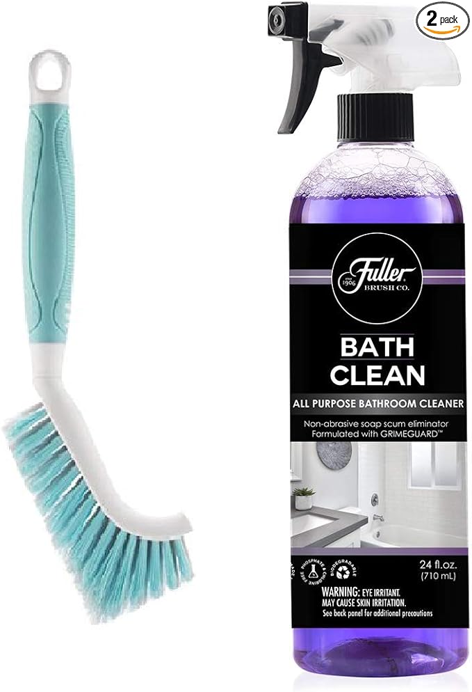 Fuller Brush BathClean Cleaner & Grout Brush Set – 24 oz Foaming Spray Removes Soap Scum, Water Spots & Stains – Includes Tile & Grout Scrub Brush