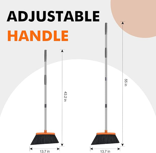 NACENA Heavy Duty Broom, 55 Inch Long Handle Outdoor Large Angle Brooms, Commercial Broom for Sweeping Indoor, for Home Garage Kitchen Office Courtyard Lobby Patio Lawn Concrete, 2 Pack (Grey&Orange)