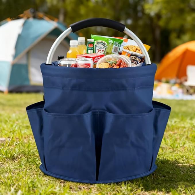17L Cleaning Caddy With Handle, Foldable Storage Cleaning Product Organizer, Cleaning Caddy Organiser, Outdoor Camping,Portable Multifunctional Cleaning Bucket tool Bag Organizer (navy blue)