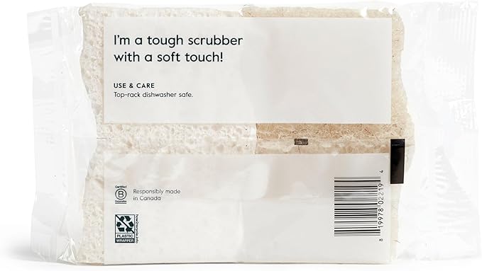 Grove Co. Sponges, Natural Coconut Scrubber Kitchen Sponge, Dual-Sided, Non-Scratch, Super Absorbent Plant-Based Cellulose with Coconut Husk Scourer, Household Cleaning Essentials, 6-Pack
