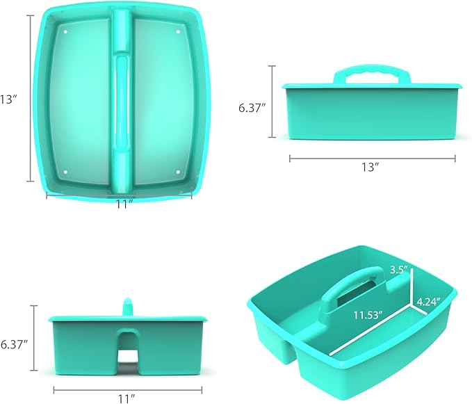 Storex 2-Compartment Large Caddy – Multipurpose Classroom Organizer with Handle, Teal, 6-Pack (00959U06C)