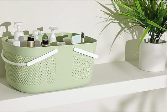 Shower Caddy Basket, Portable Large Capacity Thickened Plastic Organizer Storage Tote with Handles Drainage Toiletry Bag Bin for Bathroom, College Dorm Room Essentials, Kitchen, Camp, Gym, Green