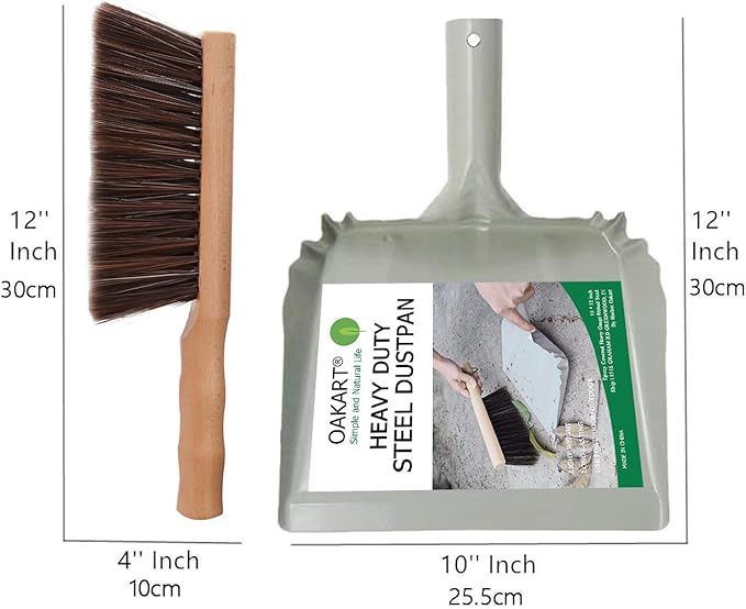 Metal Dust Pan and Brush Set Soft Bristle Wooden Broom Heavy Duty Pan Portable Size