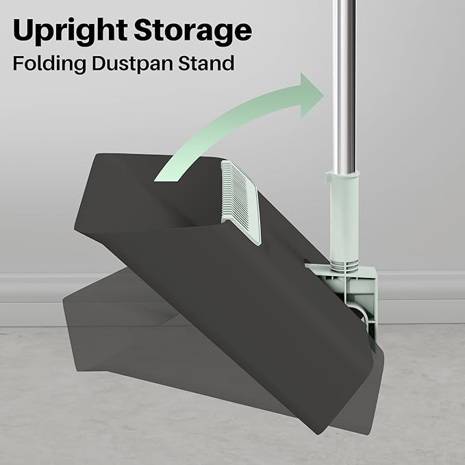 JOYMOOP Black Broom and Dustpan Set with 56” Handle, Upright Angle Design for Pet Hair and Hard Floor Sweeping