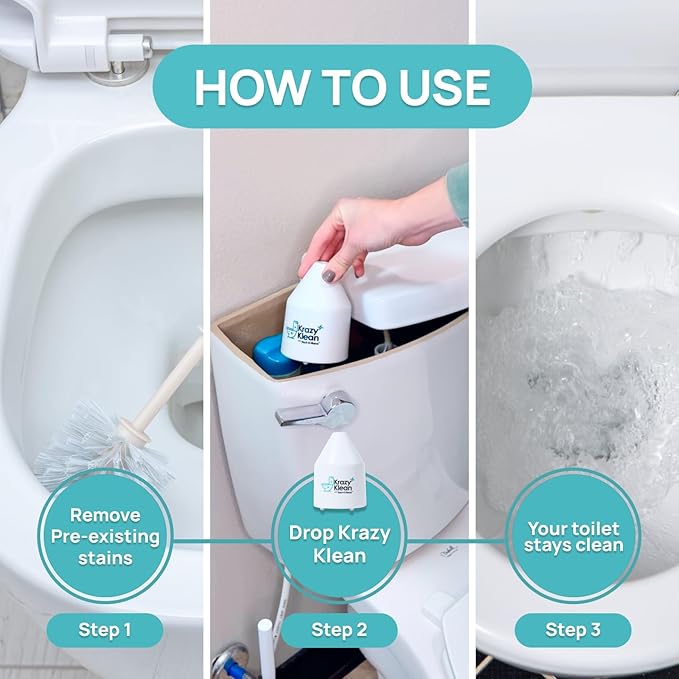 Krazy Klean Pro Toilet Cleaner, Household Cleaning Solution, Natural Long Lasting Toilet Cleaner for Hard Water Stains & Rings, Chemical Free Bathroom Cleaning Product, Drop In Tank System, 1 Count