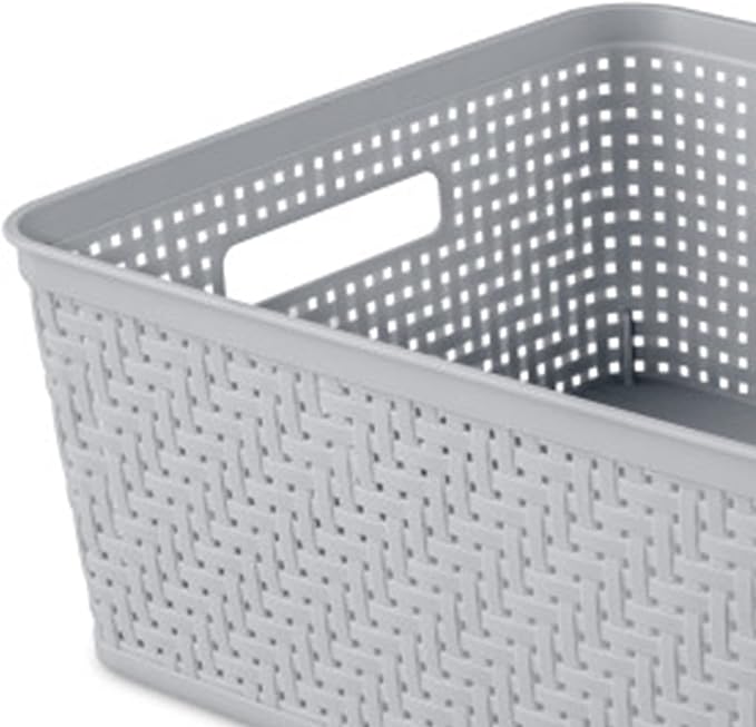 Sterilite 6-Pack Short Basket, Woven Plastic Storage Baskets for Organization, Cement - Organizing Bin Containers with Handles for Bedroom, Bathroom, Dorm, and Closet