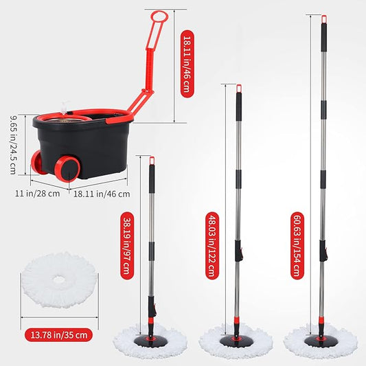 Spin Mop and Bucket with Wringer Set on Wheels, 360° Spinning Mop Bucket System with 3 Microfiber Mop Replacement Heads and 61" Stainless Steel Adjustable Handle for Floor Cleaning (25QT)