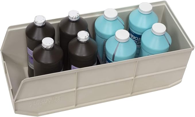 Akro-Mils 30348 1800 Series AkroBin Plastic Stacking Storage Bin, (20-1/2-Inch L x 8-1/4-Inch W x 7-Inch H), Beige, (6-Pack)