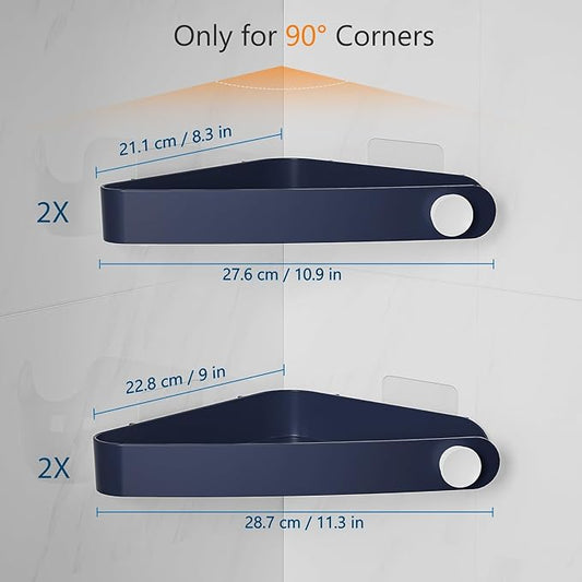 Sotfamily Plastic Shower Caddy Corner (For 90° Only), 4 Pack Adhesive Corner Shower Shelves for Bathroom Organizers and Storage, Navy