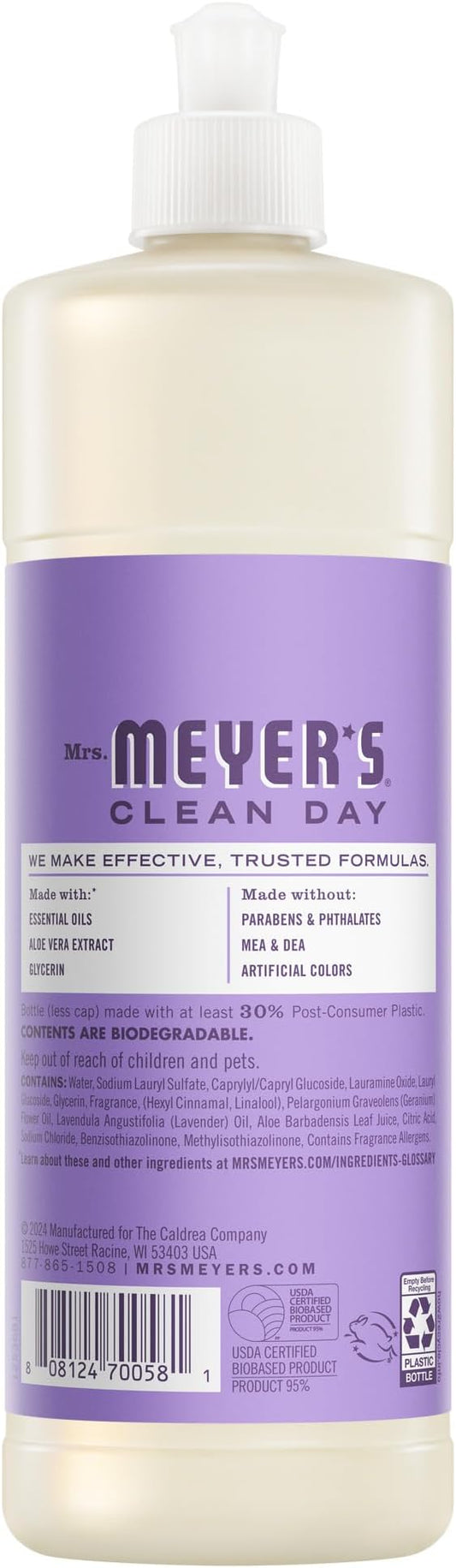 MRS. MEYER'S CLEAN DAY Liquid Dish Soap, Lilac Scent, 16 Ounce Bottle (Pack of 3)