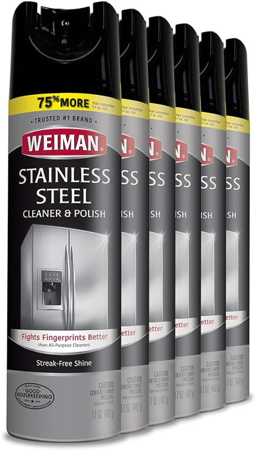 Weiman Stainless Steel Cleaner and Polish - 17 Ounce (6 Pack) - Non-Toxic Protects Appliances from Fingerprints and Leaves a Streak-Less Shine for Refrigerator Dishwasher Oven Grill