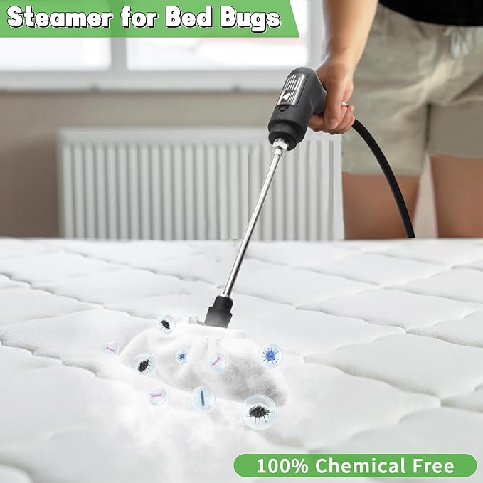 Handheld Steam Cleaner for Home, 2500W High Temperature Pressurized Machine, 1.6L Water Tank, Handle-controlled Steam Output, Portable Cleaning Steamer for Car, Bed Bugs, Furniture (Green, 16 PCS)