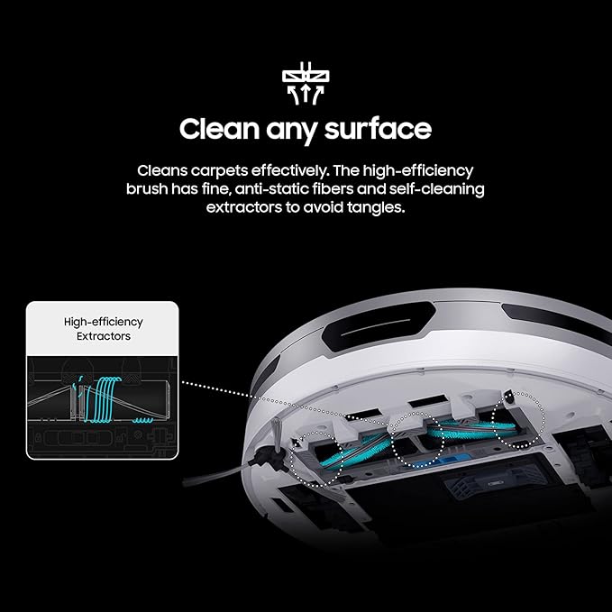 SAMSUNG Jet Bot+ Robot Vacuum Cleaner w/ Clean Station, Automatic Emptying, Precision Cleaning, 5-Layer Filter, Intelligent Power Control for Hardwood Floors, Carpets, Area Rugs, VR30T85513W/AA, White