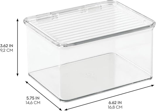 iDesign Recycled Plastic Pantry and Kitchen Storage, Freezer and Fridge Organizer Lidded Bin – 6.75” x 5.75” x 3.75”, Clear