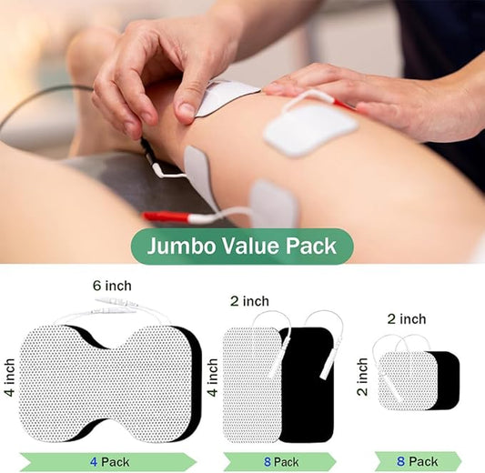 TENS Unit Electrode Pads Combination Set Multiple Sizes TENS Pads Reusable and Latex Free Pigtail Electrodes for Multiple Pain Relief Compatible with TENS 7000,AUVON,Etekcity,Nicwell Care TENS