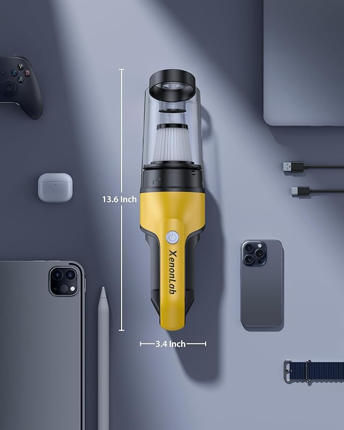 Handheld Vacuum Cordless 1.1 Pounds Car Vac 10000PA Hand Held Vacuums 4-in-1 Hand Vac Cordless Rechargeable HEPA Filter Large Capacity Dust Cup for Car Office Home Pets Hair (Butter Yellow)