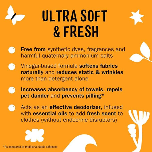 Molly’s Suds Fabric Softener Liquid for Sensitive Skin | Vinegar-Powered, Infused with Essential Oils | Fights Static, Reduces Wrinkles, Deodorizes | Citrus Grove, 50 Loads