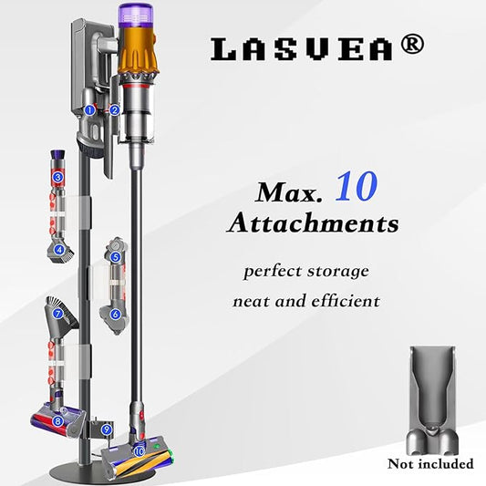 Height-Adjustable Vacuum Stand Compatible with Dyson Gen5/V15/V12/V11/V10/V9/V8/V7 – Solid Metal Storage Bracket with 3 Hooks & 9-Part Organizer, Heavy-Duty Stable Holder