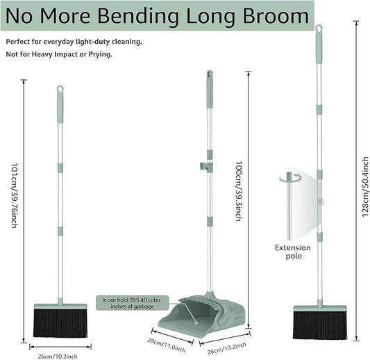 Broom and Dustpan Set – Heavy-Duty Broom and Dustpan for Home Cleaning Tool, Dustpan and Broom with Handle, Outdoor Broom and Dustpan Set • Your Home Essentials (Green)
