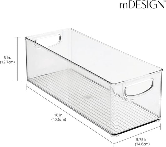 mDesign Plastic Stackable Kitchen Organizer - Storage Bin with Handles for Refrigerator, Freezer, Cabinet, and Pantry Shelves Organization - Food Container - Ligne Collection - 4 Pack - Clear
