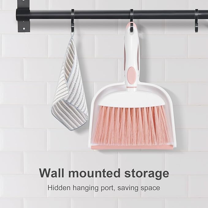 NACENA Small Dust Pan and Brush Set, Mini Broom and Dustpan Set Small Hand Broom and Brush Combo Dust Pan for Home Cleaning Drawers Desktop Sofas and Outdoor, Pink