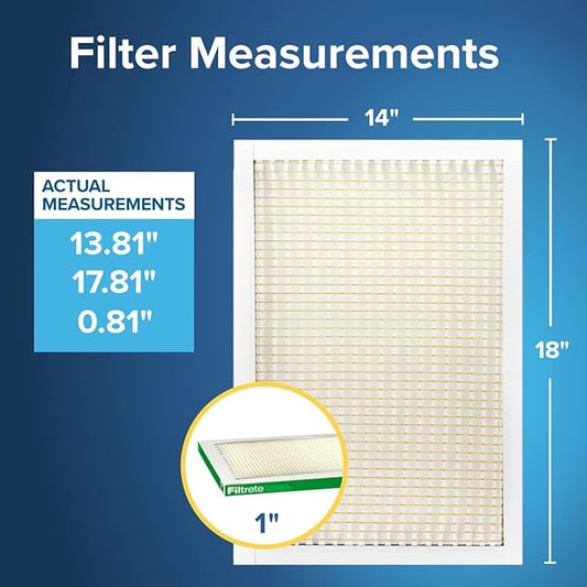 Filtrete 14x18x1 AC Furnace Air Filter, MERV 8, MPR 700, Tough on Pollen, Easy on Airflow, 3-Month Pleated 1-Inch Electrostatic Air Cleaning Filter, 4-Pack (Actual Size 13.81 x 17.81 x 0.81 in)