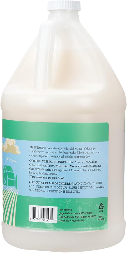 Ginger Lily Farms Botanicals Plant-Based Dishwasher Detergent Gel, 100% Vegan & Cruelty-Free, Basil Scent, 1 Gallon (128 Fl Oz) Refill
