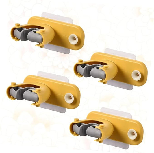 PRETYZOOM 4pcs Bathroom Storage Mounted Mop Holder Broom Organizer for Easy Cleaning Self-adhesive Hooks Yellow