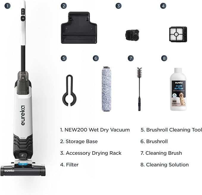 Eureka All in One Wet Dry Vacuum Cleaner and Mop for Multi-Surface Lightweight Self-Cleaning System, for Hard Floors and Area Rugs, 2-in-1, Corded
