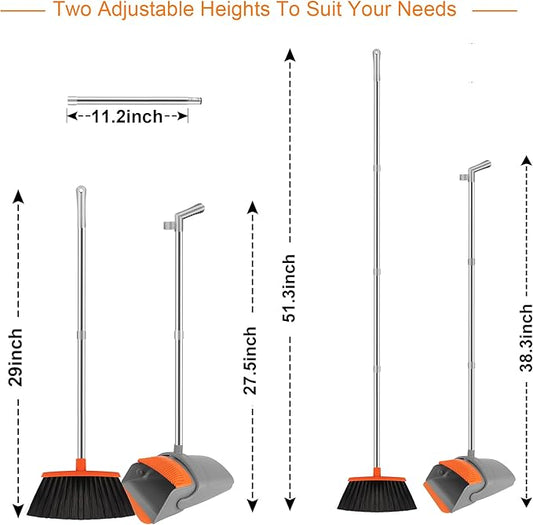 Broom and Dustpan Set for Home, Broom with Dustpan Combo Set, 51" Long Handle Dust Pan Set for Household