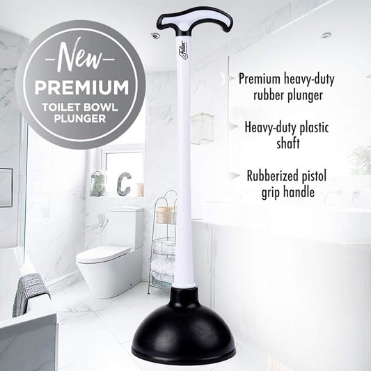 Fuller Brush Toilet Bowl Plunger – Heavy Duty Rubberized Pistol Grip Handle – 15-Inch Tapered Plastic Handle, 5-5/8 Inch Plunger Head – Unclogs Toilet, Sink, Shower, Floor Drains (Pack of 1)