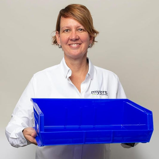 Akro-Mils 30255 AkroBins Plastic Storage Bins, Space-Saving Stackable Bins for Garage, Pantry, Craft Organization, 11" x 16" x 5", Stone, 6-Pack