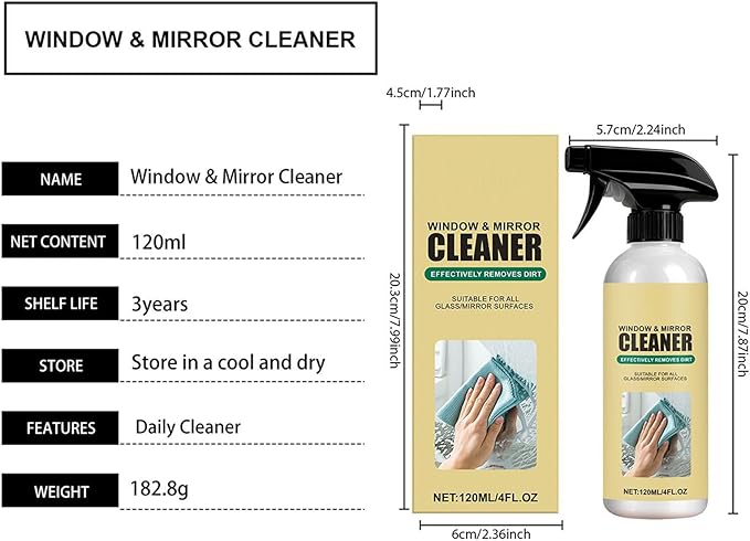 Window And Mirror Cleaning Spray, Quick Drying, 120ml, Glass Cleaner, Vehicle Windshield Cleaner, Multi-S-urface Use, For Car Owners Office Home Glass Table Storefront Shower Door