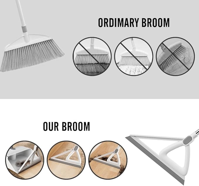 Household Broom with Dustpan, Magic Silicone Broom, Magic Broom with Extra-Long Adjustable Aluminum Handle for Floor, Glass, and Tile (White M1) (M1)