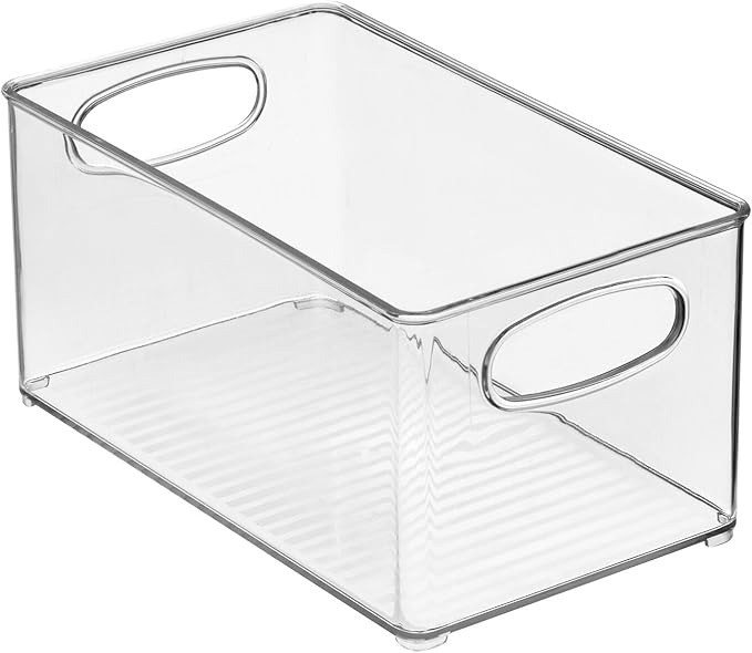 mDesign Plastic Storage Organizer Wide Container Bin with Handles for Bathroom, Home Organization - Holds Vitamins, Supplements, Makeup, Styling Tools - Ligne Collection - 2 Pack - Clear