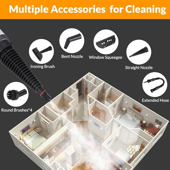 Handheld Pressurized Steam Cleaner with 12 pcs Accessories, Steamer for Cleaning, Steam Cleaner for Home Use, Steamer for Cleaning Car, Furniture, Floor, Upholstery, Grout and Tile, Deep Gray