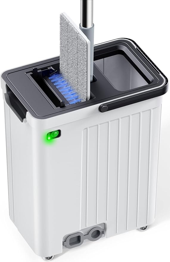 Mop and Bucket Set | Auto-Spray Cleaning | Dirty Water Separation Keep Water Fresh | Flat Mop & Bucket with Scraper | 3x Washable Pads | High-efficiency Cleaning for All Floors Tile Wall Window
