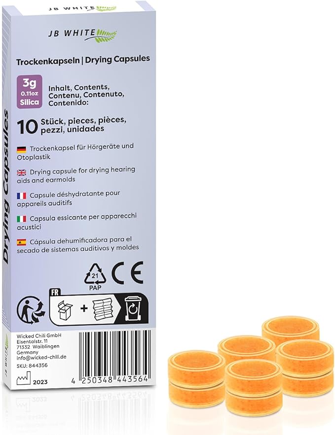 10 Pieces Hearing Aid Drying Capsules C&C Dry-Cap for Phonak, Starkey, Unitron Charger Case, Hearing-Aid Accessory, Desiccant Tablets, Dehumidifier Caps (Orange Color Indicator, 10pcs)