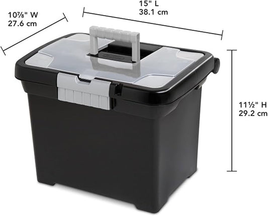 Sterilite 4-Pack Portable File Box, Stackable Container for Letter Hanging Folders, Black - Paper Document Plastic Storage Organizer with Latching Lid for Home, Office, and Dorm Organization