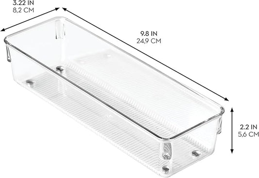 iDesign Recycled Plastic Drawer Organizer, Set of 2, The Linus Collection – 4" x 16" x 3", Clear Bins