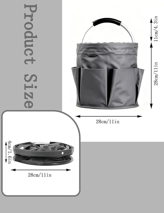 Cleaning Caddy with Handle, Cleaning Products Organiser, Foldable Storage Basket, Large Supply Organiser 17L with 6 Pockets, Portable Cleaning Caddy for Home & Garden (Dark Grey)