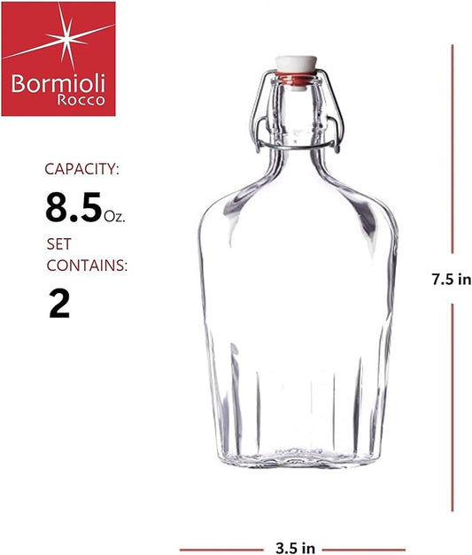 Bormioli Rocco Fiaschetta Glass 8.5 Ounce Pocket Flask, Set of 2