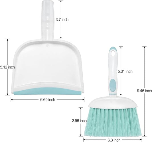 NACENA Small Dust Pan and Brush Set, Mini Broom and Dustpan Set Small Hand Broom and Brush Combo Dust Pan for Home Cleaning Drawers Desktop Sofas and Outdoor, Blue
