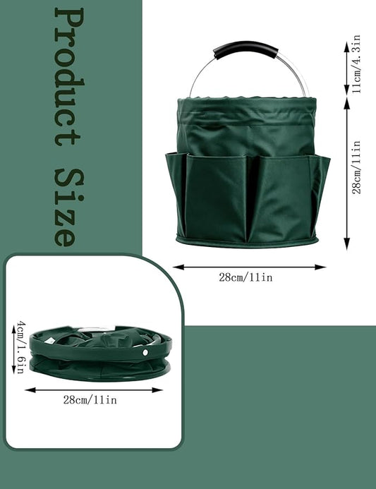 Cleaning Caddy with Handle, Cleaning Products Organiser, Foldable Storage Basket, Large Supply Organiser 17L with 6 Pockets, Portable Cleaning Caddy for Home & Garden (Green)