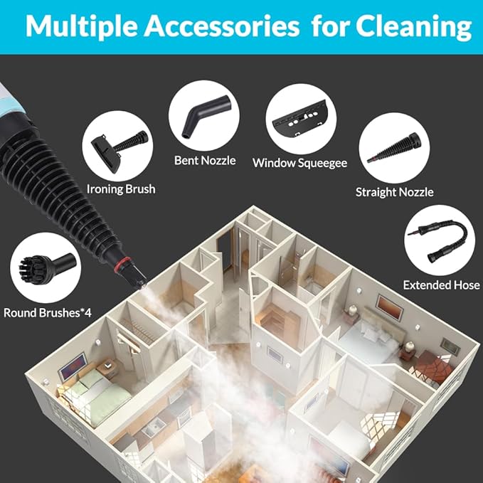 Handheld Pressurized Steam Cleaner with 12 pcs Accessories, Portable Steamer for Cleaning, Steam Cleaner for Home Use, Steamer for Cleaning Car, Furniture, Floor, Upholstery, Grout and Tile, Blue