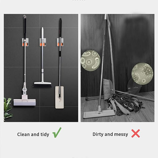 Broom and Mop Holder Wall Mounted, Stainless Steel Self-Adhesive Single Broom Hanger Hook,Organizer Rack for Kitchen Garage Closet Pantry Refrigerator,Rectangle - Orange (4 Pack)