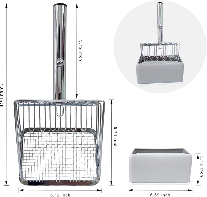 Cat Litter Scoop - Metal Cat Litter Scoop with Holder &Adjustable Sliding Baffle to Switch Size Hole&Speed Sifter - Pooper Scooper for Cats, Efficient Metal Cat Litter Scooper for Cat & Dog Litter Box