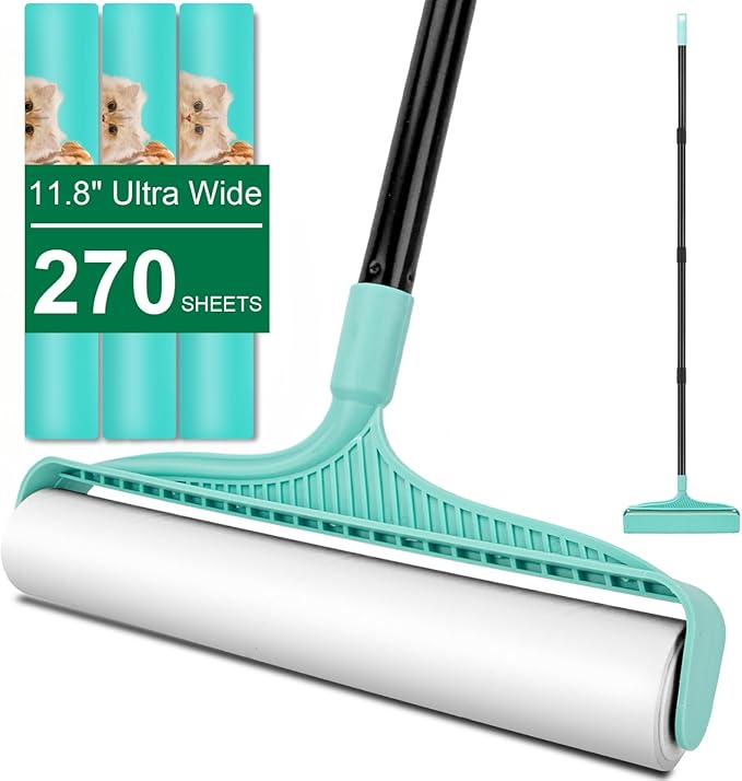 KeFanta Large Lint Rollers for Pet Hair Extra Sticky, 11.8" Wide Giant Lint Roller with 53" Long Handle, Big Pet Hair Sticky Remover for Floor Carpets Couch Clothes (270 Sheets)