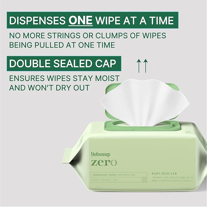 BEBESUP- Korea’s #1 Zero Harsh Chemicals Baby Wipes- Water Based Hypoallergenic Unscented Extra-Thick Organic baby wipes for sensitive skin Zero skin irritants Flip-Top (1 Pack)