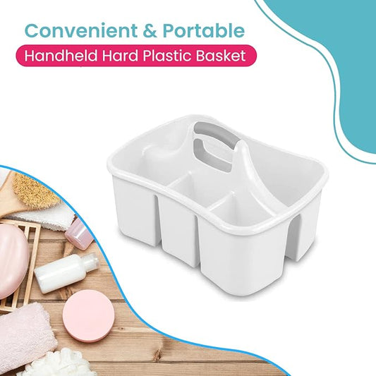 LavoHome Bath Caddie White - Totes with Divided Compartments and Handles for Organizing, Storing & Carrying Cleaning Supplies and Bathroom Accessories (Large Cleaning Caddy)